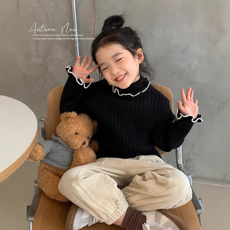 Girls Sweater 2025 Soft And Waxy Children'S High Collar Western Style Thickened Top Baby Girl Winter Clothes Black Bottoming Shirt - Image 2