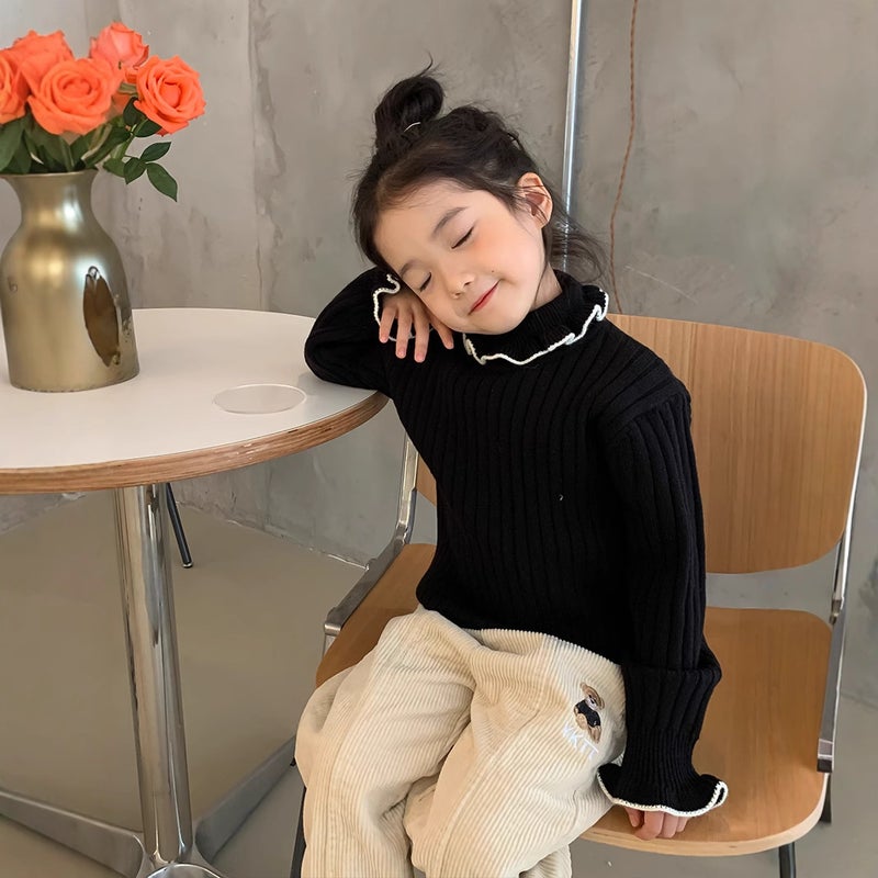 Girls Sweater 2025 Soft And Waxy Children'S High Collar Western Style Thickened Top Baby Girl Winter Clothes Black Bottoming Shirt - Image 4