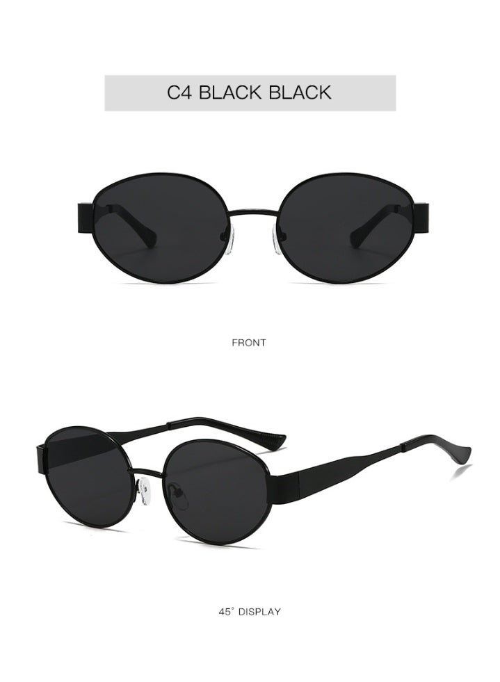 Oval Sunglasses Women Men Retro Round Vintage Men's Metal Frame Sunglass Polarized Sun Glassess UV400 Protection Eye Glasses, Black - Image 2