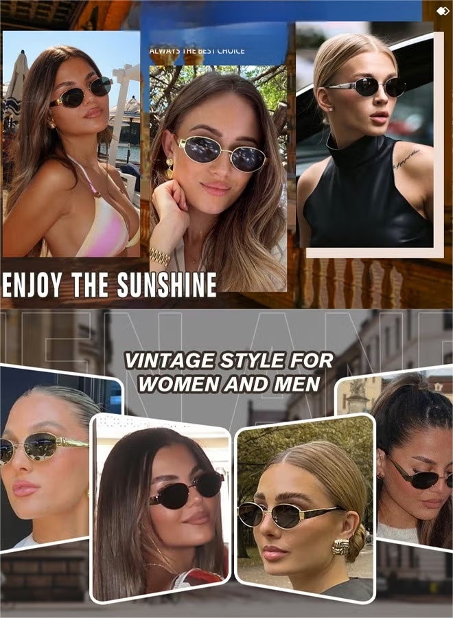 Oval Sunglasses Women Men Retro Round Vintage Men's Metal Frame Sunglass Polarized Sun Glassess UV400 Protection Eye Glasses, Black - Image 4