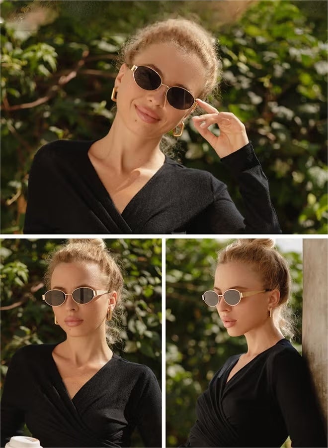 Oval Sunglasses Women Men Retro Round Vintage Men's Metal Frame Sunglass Polarized Sun Glassess UV400 Protection Eye Glasses, Black - Image 5