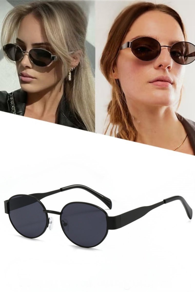 Oval Sunglasses Women Men Retro Round Vintage Men's Metal Frame Sunglass Polarized Sun Glassess UV400 Protection Eye Glasses, Black - Image 1