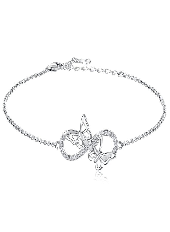 Sariel Butterfly Ankle Bracelet for Women - 925 Sterling Silver Anklet Adjustable Foot Chain Gifts for Her Summer Beach (Infinity butterfly) - Image 1