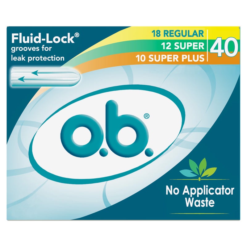 o.b. Tampons No Applicator, Fragrance-Free - 40ct (18ct Regular/12ct Super/10ct Super Plus) | Applicator-Free Tampons Multipack, Feminine Care, ob Tampon Multipack, Period Products - Image 1