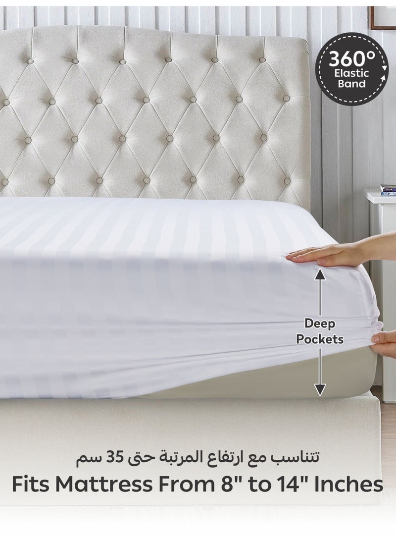دوناتيلا طقم شرشف سرير مقلم 3 قطع مقاس مزدوج 200×200+ 35 سم, مايكروفايبر مقاوم للحساسية شرشف باطراف مطاط و2 غطاء وسادة - Image 5