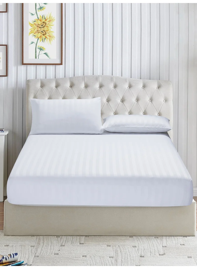 Donetella Premium 3 Piece –  200×200 cm Super King Striped Fitted Sheet, and  35 cm Deep Pocket, Secure All-Around Elastic Fit, No Excess Fabric.