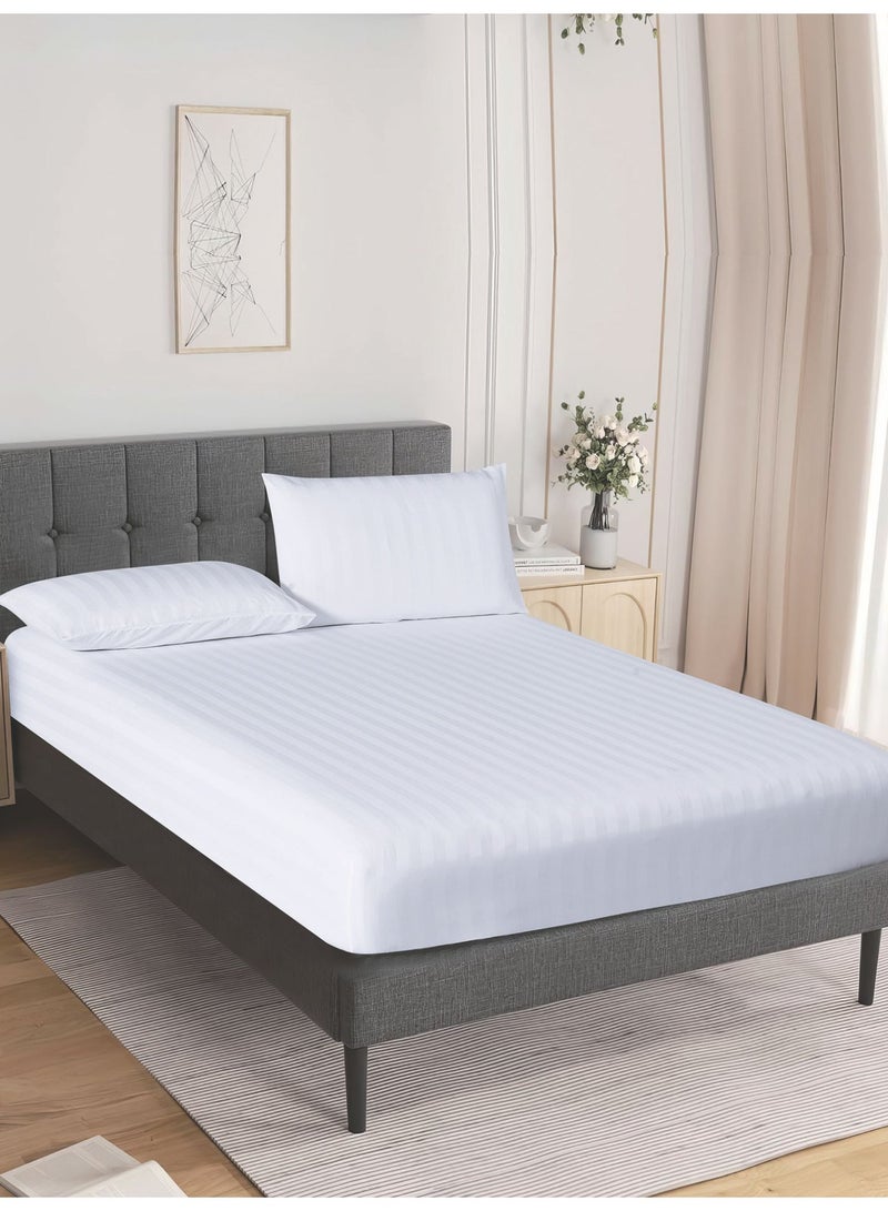 دوناتيلا طقم شرشف سرير مقلم 3 قطع مقاس مزدوج 200×200+ 35 سم, مايكروفايبر مقاوم للحساسية شرشف باطراف مطاط و2 غطاء وسادة - Image 2