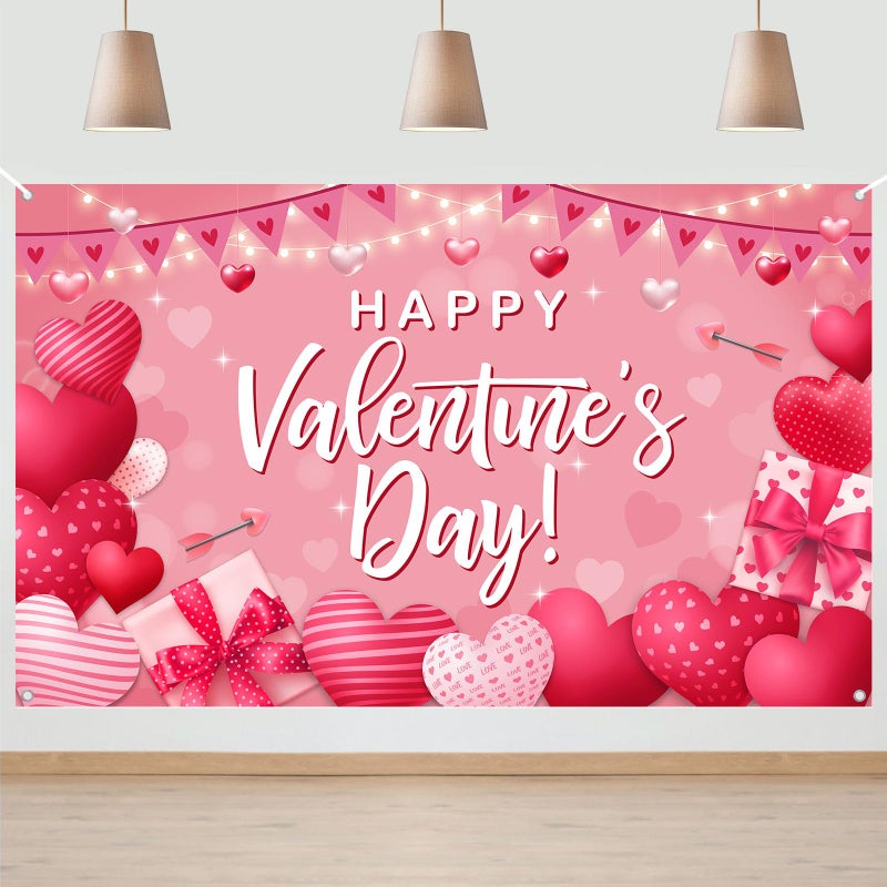 Avezano Happy Valentine'S Day Backdrop Pink Valentines Day Party Decorations Banner Love Heart Theme Valentines Banner For 14 February Party Decor (6X3.6Ft) - Image 1