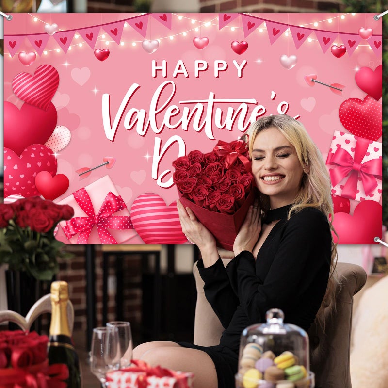 Avezano Happy Valentine'S Day Backdrop Pink Valentines Day Party Decorations Banner Love Heart Theme Valentines Banner For 14 February Party Decor (6X3.6Ft) - Image 5