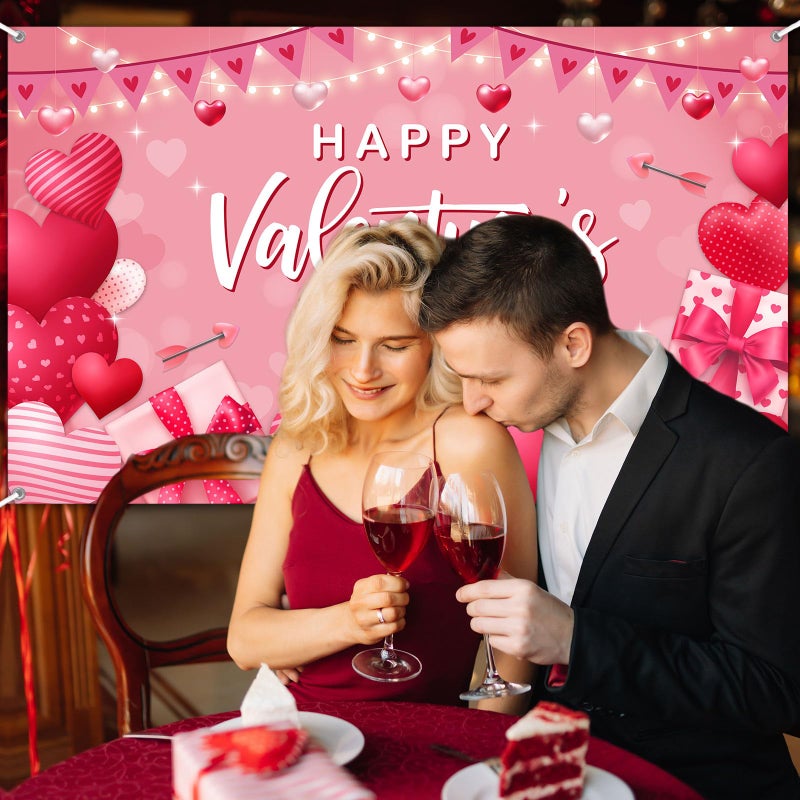 Avezano Happy Valentine'S Day Backdrop Pink Valentines Day Party Decorations Banner Love Heart Theme Valentines Banner For 14 February Party Decor (6X3.6Ft) - Image 4
