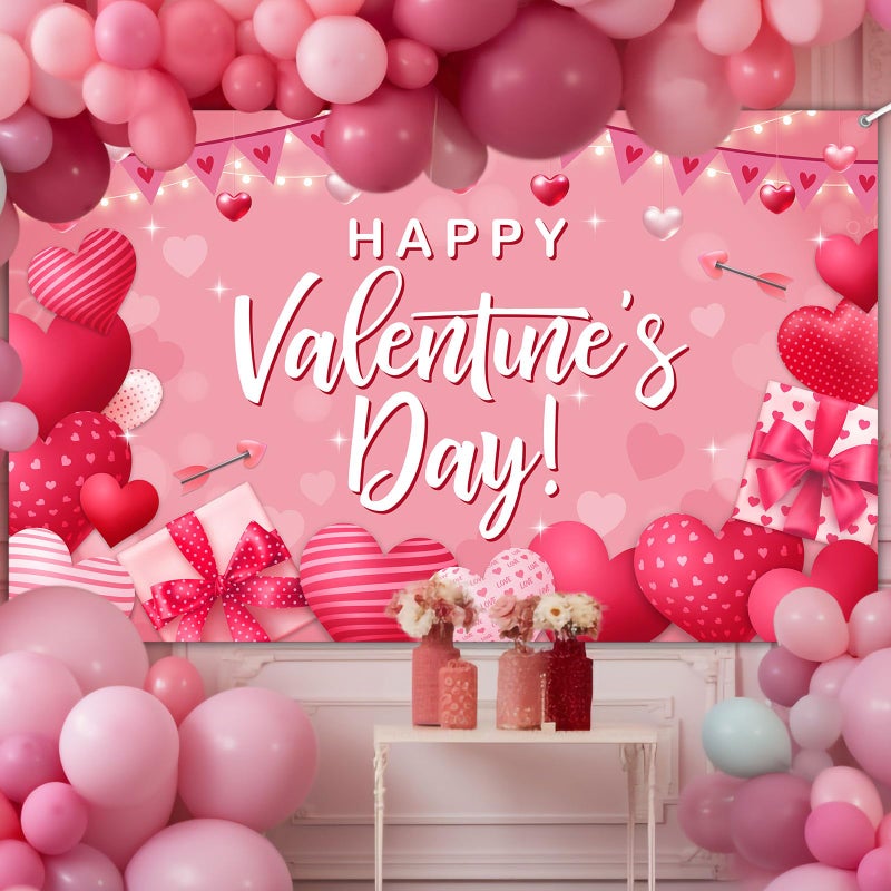 Avezano Happy Valentine'S Day Backdrop Pink Valentines Day Party Decorations Banner Love Heart Theme Valentines Banner For 14 February Party Decor (6X3.6Ft) - Image 3