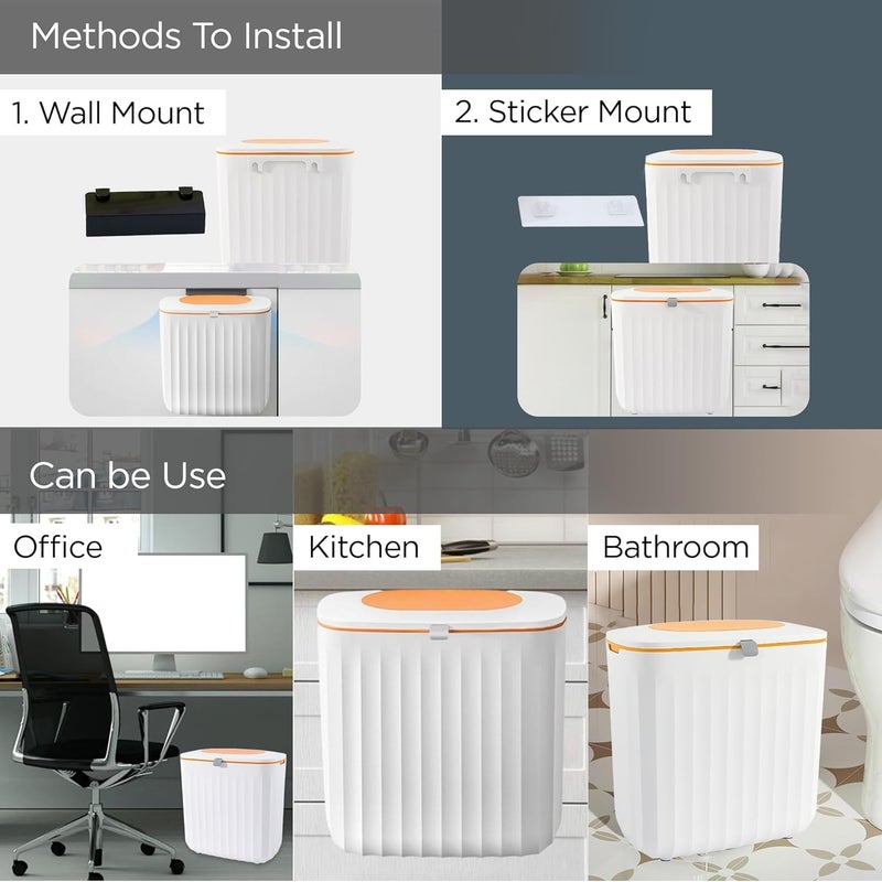 Kuber Industries Kuber Industries Plastic 8L Hanging Kitchen Trash Can With Lid Wall Mounted Dustbin For Bathroom Kitchen Cabinet Door Hanging Storage Bucket Garbage Bin for Toilet  - Image 5