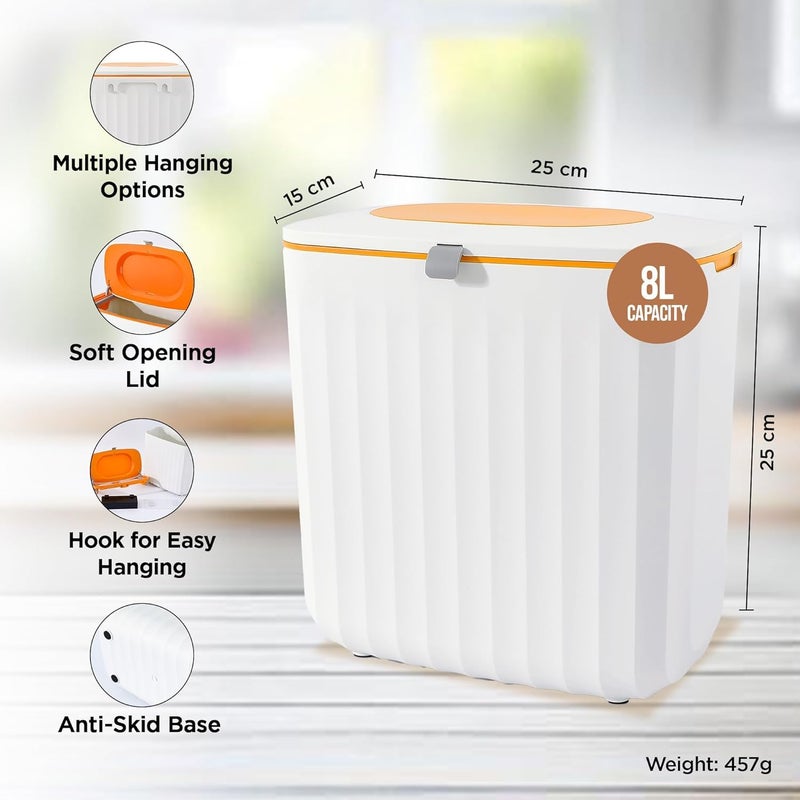 Kuber Industries Kuber Industries Plastic 8L Hanging Kitchen Trash Can With Lid Wall Mounted Dustbin For Bathroom Kitchen Cabinet Door Hanging Storage Bucket Garbage Bin for Toilet  - Image 4