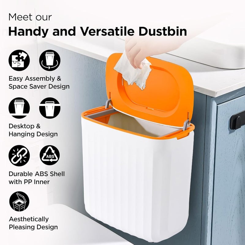 Kuber Industries Kuber Industries Plastic 8L Hanging Kitchen Trash Can With Lid Wall Mounted Dustbin For Bathroom Kitchen Cabinet Door Hanging Storage Bucket Garbage Bin for Toilet  - Image 3