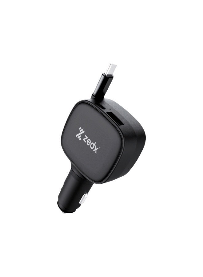 زيدكس شاحن سيارة ZEDX CR200 بقوة 90 واط مع PD – شحن سريع USB-C و USB-A، كابل قابل للسحب، آمن وفعال - Image 3