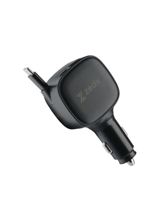 زيدكس شاحن سيارة ZEDX CR200 بقوة 90 واط مع PD – شحن سريع USB-C و USB-A، كابل قابل للسحب، آمن وفعال - Image 1