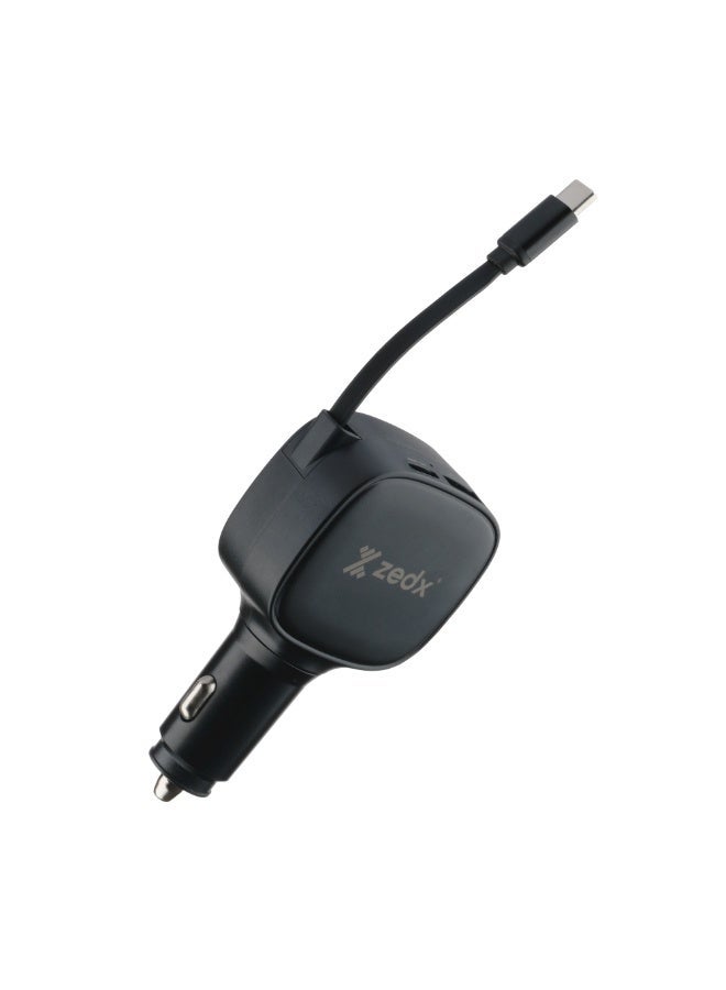 زيدكس شاحن سيارة ZEDX CR200 بقوة 90 واط مع PD – شحن سريع USB-C و USB-A، كابل قابل للسحب، آمن وفعال - Image 2