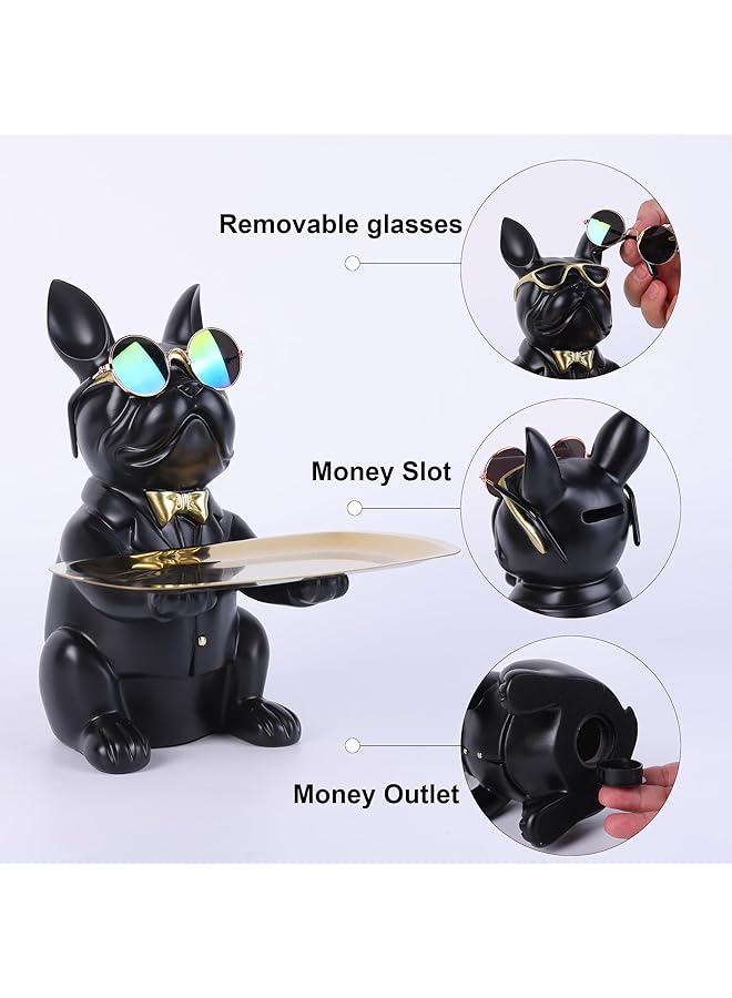 erorex Resin Bulldog Tray Statue Storage Key Holder Candy Jewelry Earrings Tray Piggy Bank Tray Suitable For Home Decor Modern Animal Sculpture Table Decor Black  - Image 2
