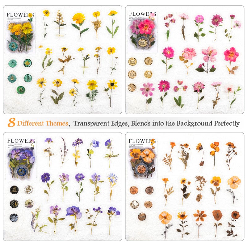 RISYPISY 320PCS Pre-Cut Floral Stickers Set Small Flower Decal Journal Stickers PET Flower Sticker for Adult Card Making Letters DIY, Double Blade Line-Easy to Peel - Image 3