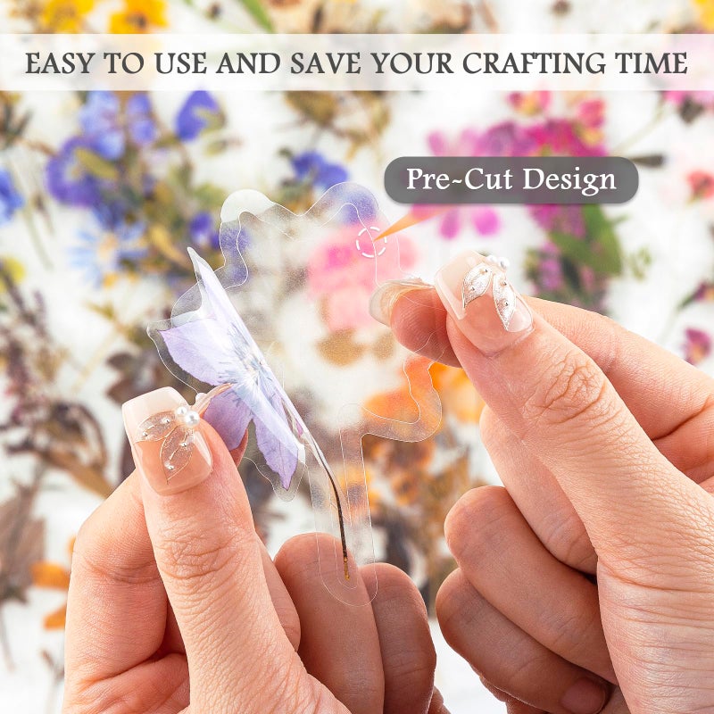 RISYPISY 320PCS Pre-Cut Floral Stickers Set Small Flower Decal Journal Stickers PET Flower Sticker for Adult Card Making Letters DIY, Double Blade Line-Easy to Peel - Image 2