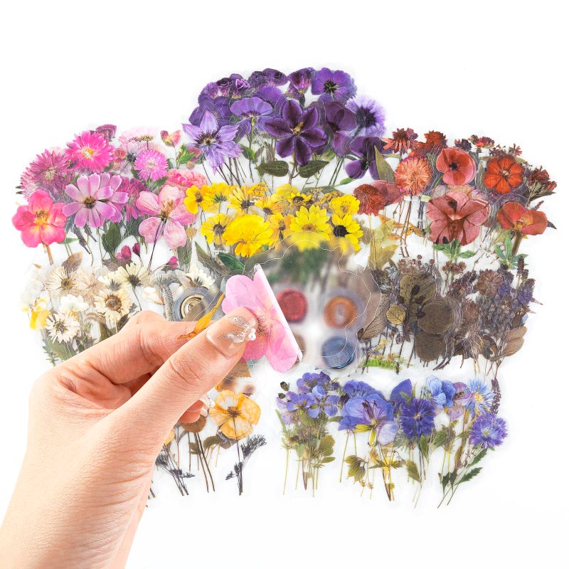 RISYPISY 320PCS Pre-Cut Floral Stickers Set Small Flower Decal Journal Stickers PET Flower Sticker for Adult Card Making Letters DIY, Double Blade Line-Easy to Peel - Image 1