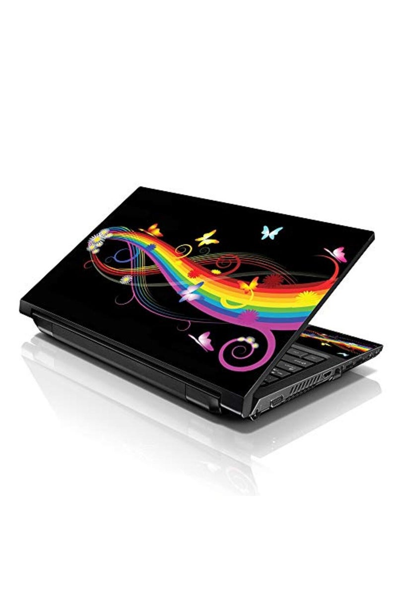 LSS 17 17.3 Inches Laptop Notebook Skin Sticker with 2 Wrist Pads - Reusable Cover Protector Vinyl Sticker Cover Decal Fits 17" - 19" HP Asus Acer - Rainbow Butterflies Pattern - Image 1