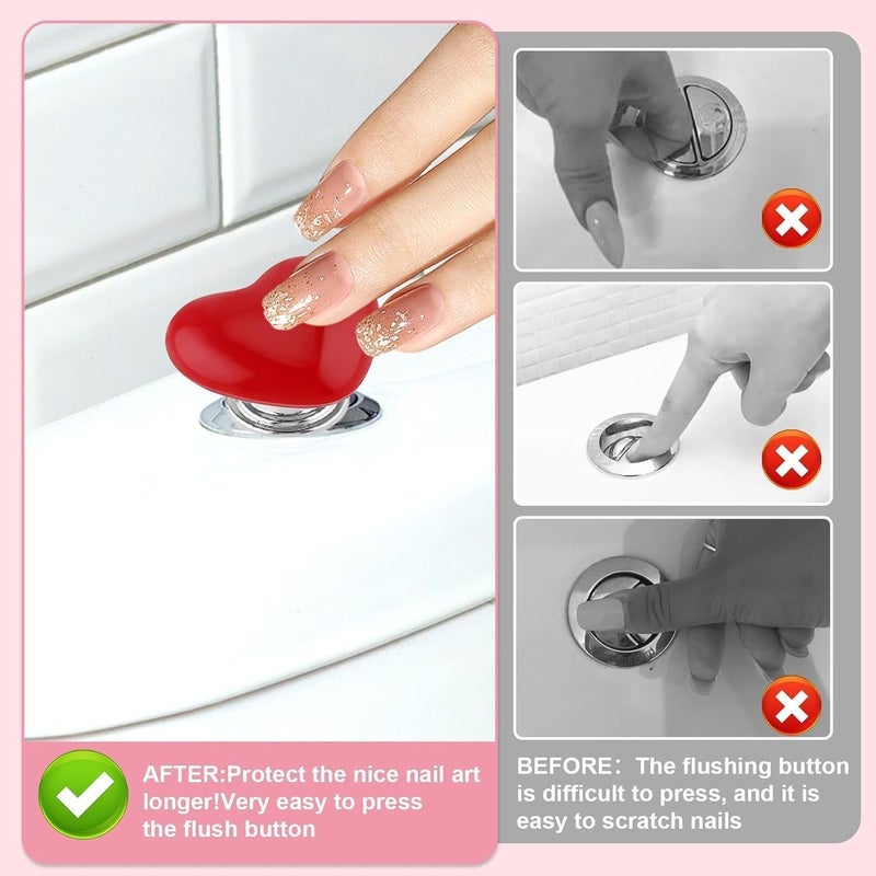 BIRZAR Heart Shaped Toilet Tank Button Flush Replacement Pusher For Protect Women Manicures Multifunctional Handle Holder TankDrawer Lid Helper Bathroom Decor Pack of 4 PCsMulticolor - Image 3