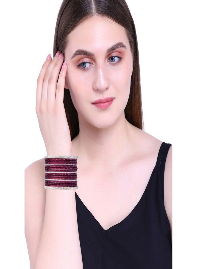 Efulgenz Indian Wedding Bridal Bangles for Women Metal Bangle Set Rhinestone CZ Crystal Bracelet Bangle Jewelry for Women (34 Pcs) - Image 4