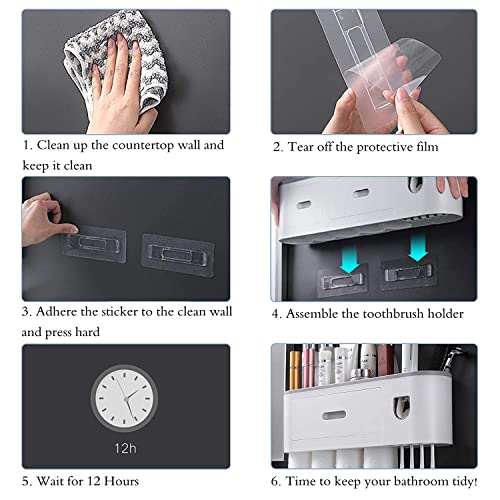 Onprix Abs Plastic Toothpaste Dispenser with Toothbrush Holder, Multifunctional Wall Mounted Toothbrush Holder for Bathroom. Toothbrush Organizer with Sticker for Women Kids Baby Bathroom (4 Cups) - Image 2