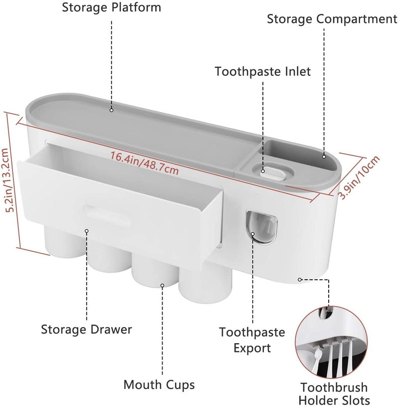 Onprix Abs Plastic Toothpaste Dispenser with Toothbrush Holder, Multifunctional Wall Mounted Toothbrush Holder for Bathroom. Toothbrush Organizer with Sticker for Women Kids Baby Bathroom (4 Cups) - Image 3