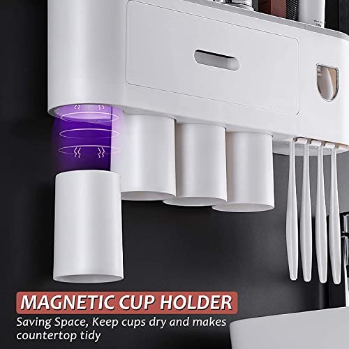Onprix Abs Plastic Toothpaste Dispenser with Toothbrush Holder, Multifunctional Wall Mounted Toothbrush Holder for Bathroom. Toothbrush Organizer with Sticker for Women Kids Baby Bathroom (4 Cups) - Image 4
