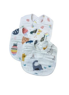 BabyGo Muslin Pure Cotton Cartoon Print 8 Layer Baby Bibs Set Of 5 (Multicolor)  - Image 3