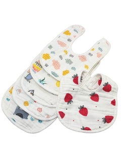 BabyGo Muslin Pure Cotton Cartoon Print 8 Layer Baby Bibs Set Of 5 (Multicolor)  - Image 1