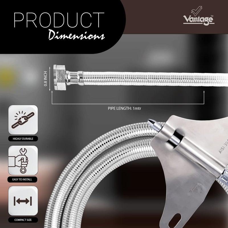 Vantage VAL - 138 Jet Spray Straight Stainless Steel, PVC & Chrome Plated Tube Heavy Duty Bathroom Accessory Easy To Use with Durable & Modern Design - Image 2