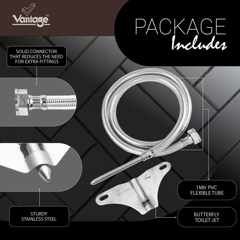 Vantage VAL - 138 Jet Spray Straight Stainless Steel, PVC & Chrome Plated Tube Heavy Duty Bathroom Accessory Easy To Use with Durable & Modern Design - Image 3