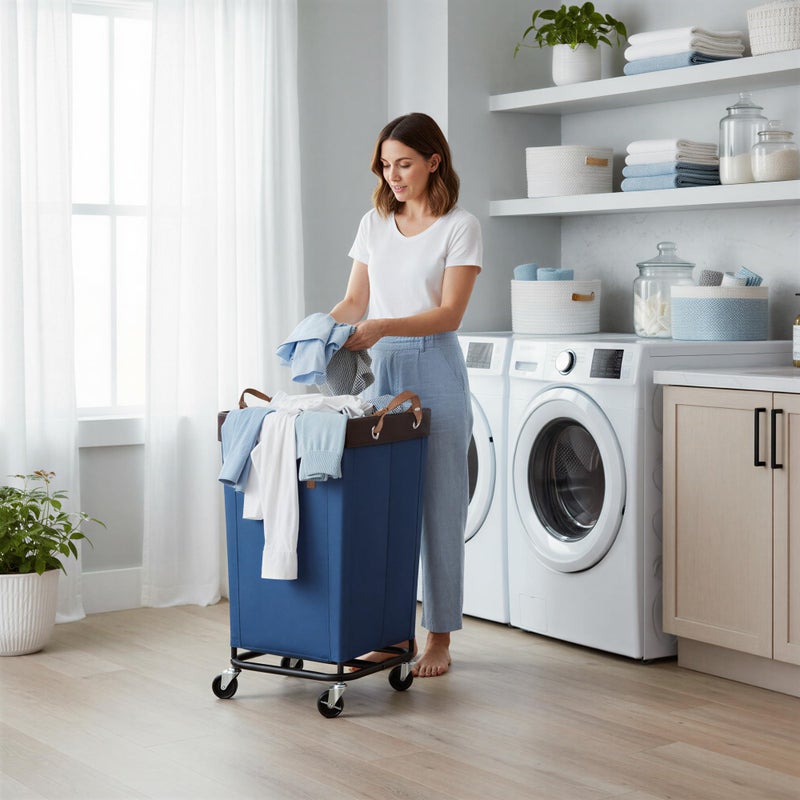 StorageWorks 160L Laundry Basket with Wheels, Large Rolling Hampers for Clothing Organizer, Dirty Clothes Basket for Hotel, Home, Closet, Dorm, Blue - Image 2