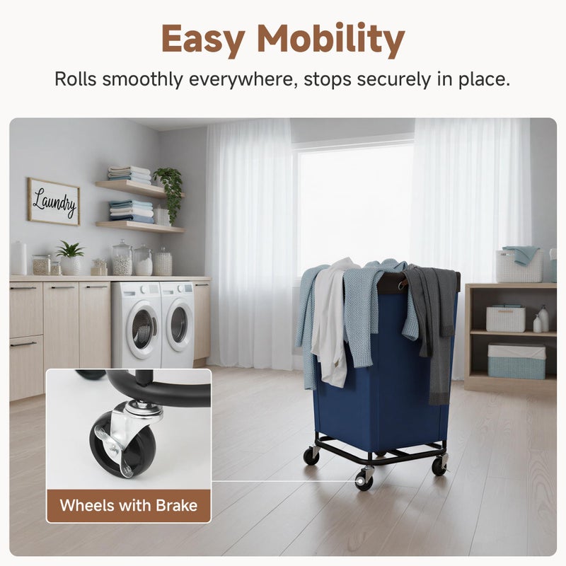 StorageWorks 160L Laundry Basket with Wheels, Large Rolling Hampers for Clothing Organizer, Dirty Clothes Basket for Hotel, Home, Closet, Dorm, Blue - Image 4