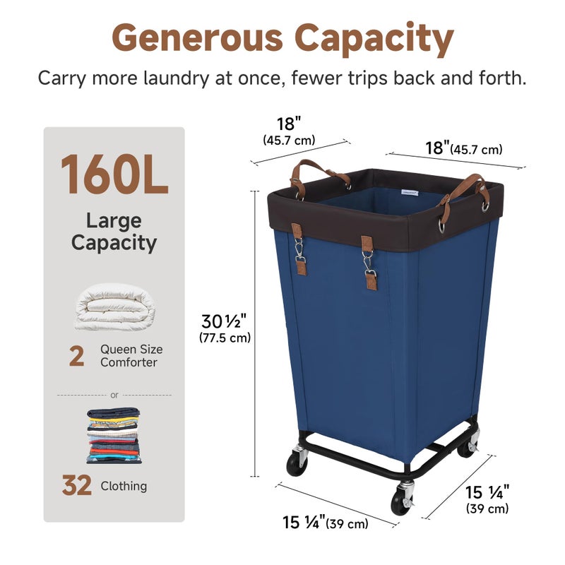 StorageWorks 160L Laundry Basket with Wheels, Large Rolling Hampers for Clothing Organizer, Dirty Clothes Basket for Hotel, Home, Closet, Dorm, Blue - Image 3