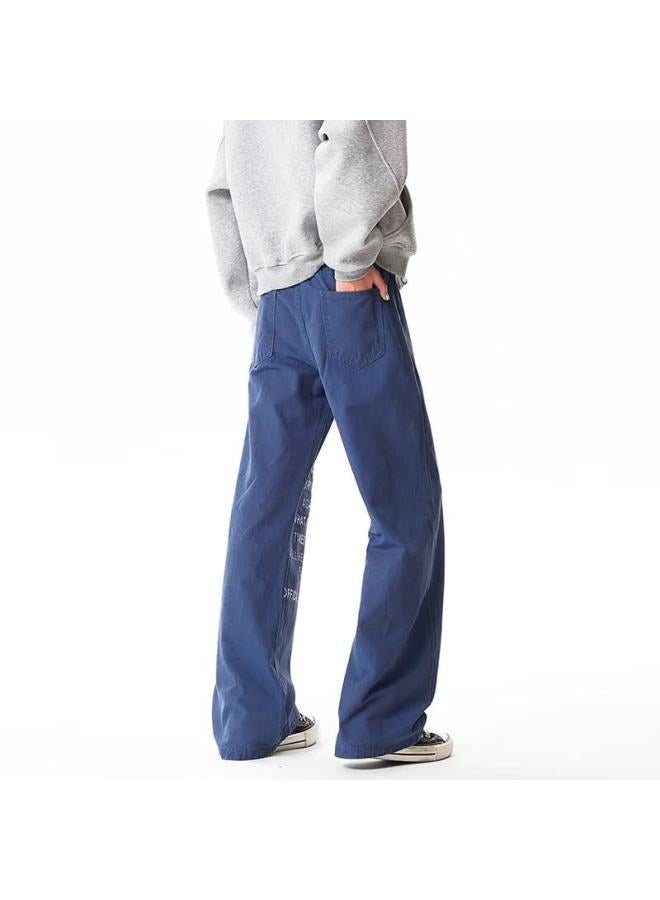 Dingfengbaoluo American Vintage Letter Print Casual Men's Wide-leg Draped Denim Pants Dlk91 Mist Blue L - Image 2