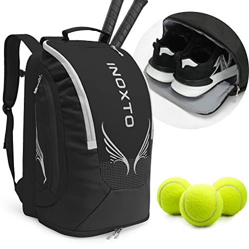 INOXTO 40L Tennis Bags for Women and Men Large Tennis Backpack Can Hold 2 Tennis Rackets, Waterproof and Breathable Pickleball Bag With Independent Shoe Storage for Badminton Camping (Black) - Image 1