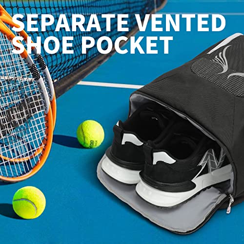 INOXTO 40L Tennis Bags for Women and Men Large Tennis Backpack Can Hold 2 Tennis Rackets, Waterproof and Breathable Pickleball Bag With Independent Shoe Storage for Badminton Camping (Black) - Image 5