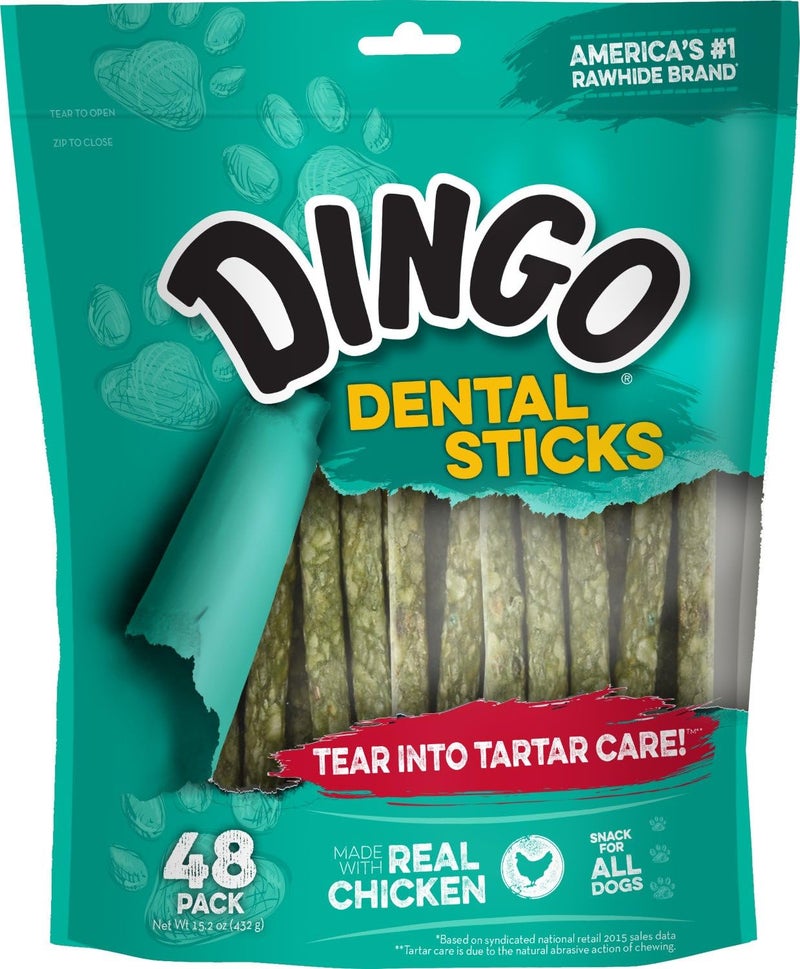 Dingo Dental Sticks for All Dogs - 48 Count with Real Chicken - Image 1