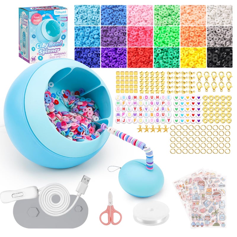 Tilhumt Bead Spinner Kit, 3826Pcs Bracelet Spinner Kit Electric Bracelet Maker Machine with Beginner Friendly Positioning Mat and 18 Colors Polymer Clay Beads for Jewelry Bracelets Making - Image 1