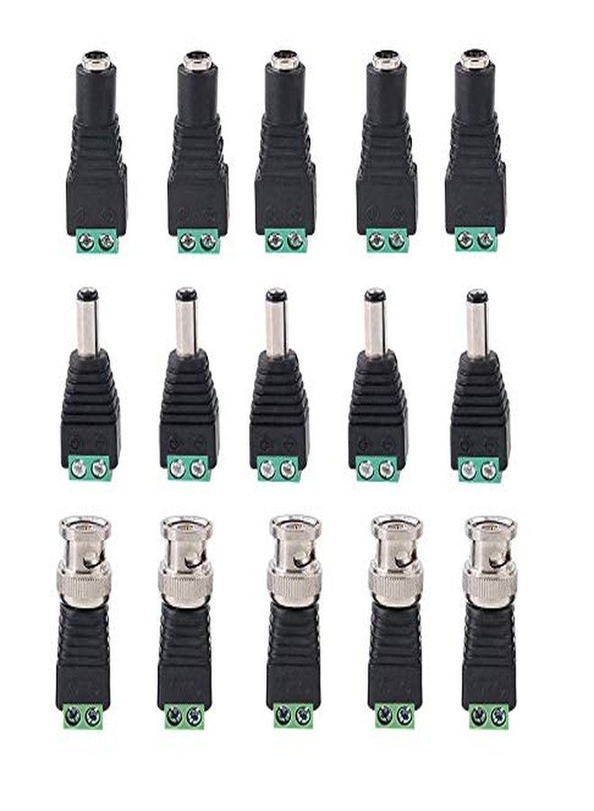 RIVER FOX 5 Set(5X Male DC + 5X Female DC + 5X Male BNC) 5.5mm x 2.1mm Male Female DC Power Connector, BNC Male Baloon Connector for Led Strip CCTV Security Camera Cable Wire Ends Plug Barrel Adapter - Image 1