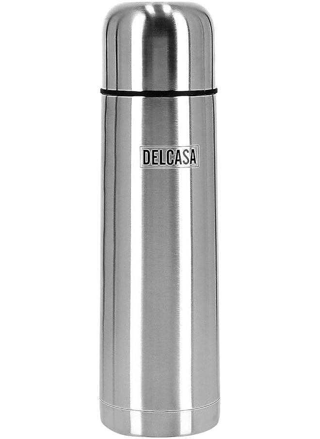 DELCASA - 750Ml/25Oz Stainless Steel Vacuum Water Bottle – Insulated Flask Bottle  Thermos Flask With Double Wall Design  Hot & Cool Portable & Leak Proof  Perfect For Camping Hiking Silver - Image 1