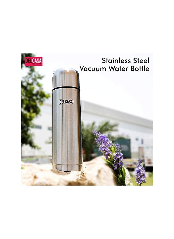 DELCASA - 750Ml/25Oz Stainless Steel Vacuum Water Bottle – Insulated Flask Bottle  Thermos Flask With Double Wall Design  Hot & Cool Portable & Leak Proof  Perfect For Camping Hiking Silver - Image 1