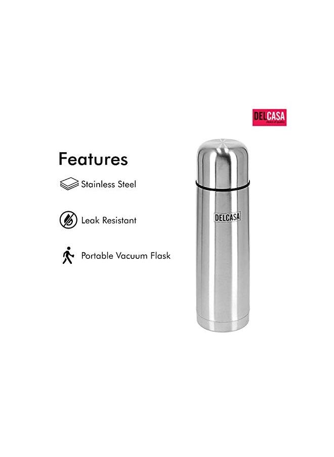 DELCASA - 750Ml/25Oz Stainless Steel Vacuum Water Bottle – Insulated Flask Bottle  Thermos Flask With Double Wall Design  Hot & Cool Portable & Leak Proof  Perfect For Camping Hiking Silver - Image 1
