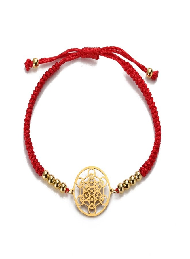 UNIFT Metatron's Cube Bracelet for Women Men Stainless Steel Sacred Geometry Style Seals of Archangel With a Bead Colorful Weave Adjustable Bracelet Talisman Jewelry (gold-R) - Image 1