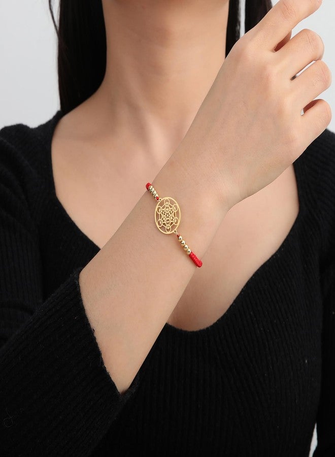 UNIFT Metatron's Cube Bracelet for Women Men Stainless Steel Sacred Geometry Style Seals of Archangel With a Bead Colorful Weave Adjustable Bracelet Talisman Jewelry (gold-R) - Image 3