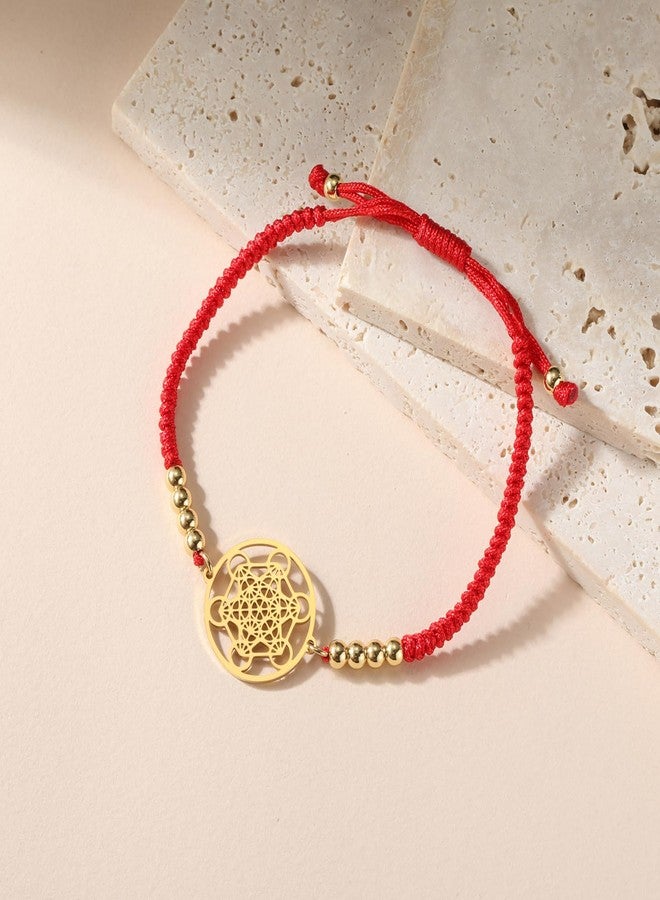 UNIFT Metatron's Cube Bracelet for Women Men Stainless Steel Sacred Geometry Style Seals of Archangel With a Bead Colorful Weave Adjustable Bracelet Talisman Jewelry (gold-R) - Image 4